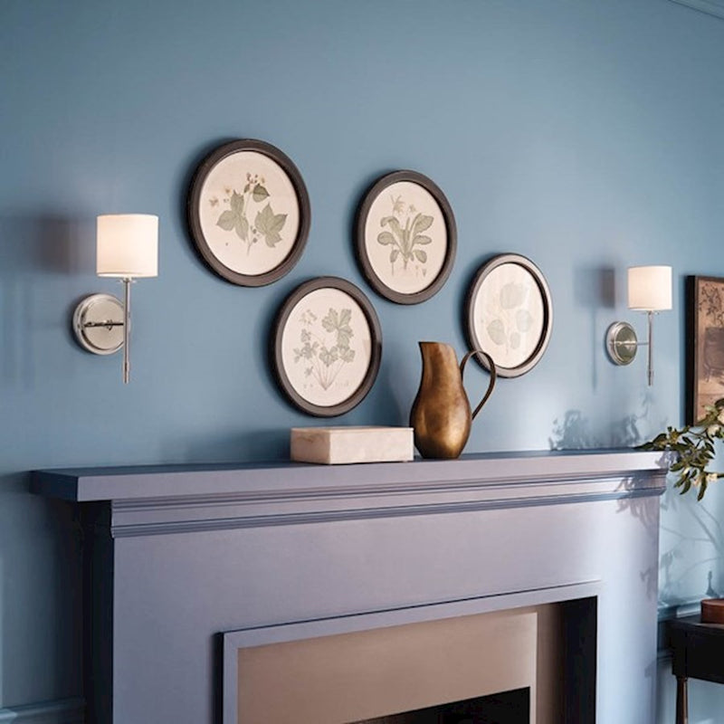 Kichler Ali 5in 1-Light Wall Sconce | Updated Traditional Polished Nickel & Fabric Shade | Bedroom & Living Room | 40W Candelabra | Model 52505PN