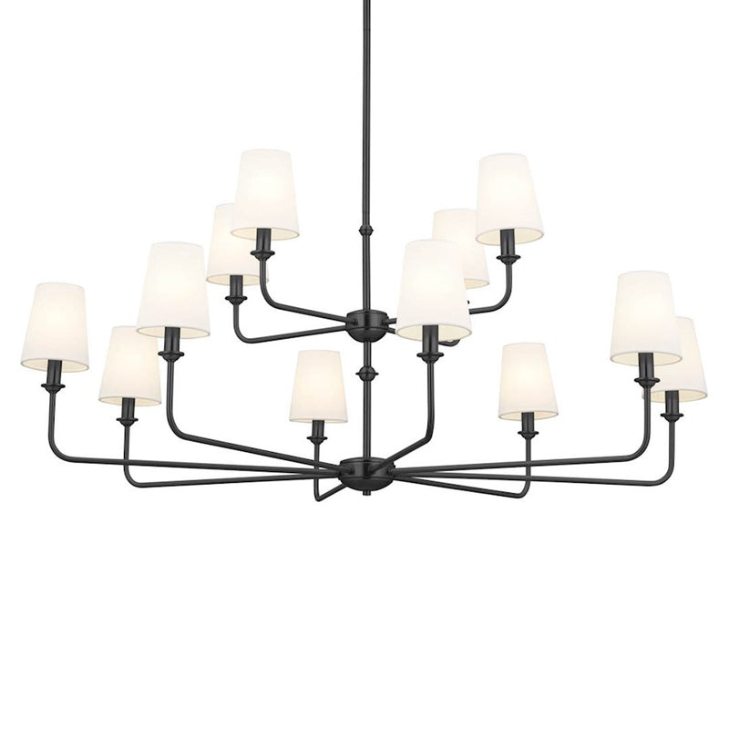 Kichler Pallas 23in 12-Light Chandelier | Updated Traditional Polished Nickel and Fabric Shade | Dining Room & Foyer | 23 in H | Model 52518PN