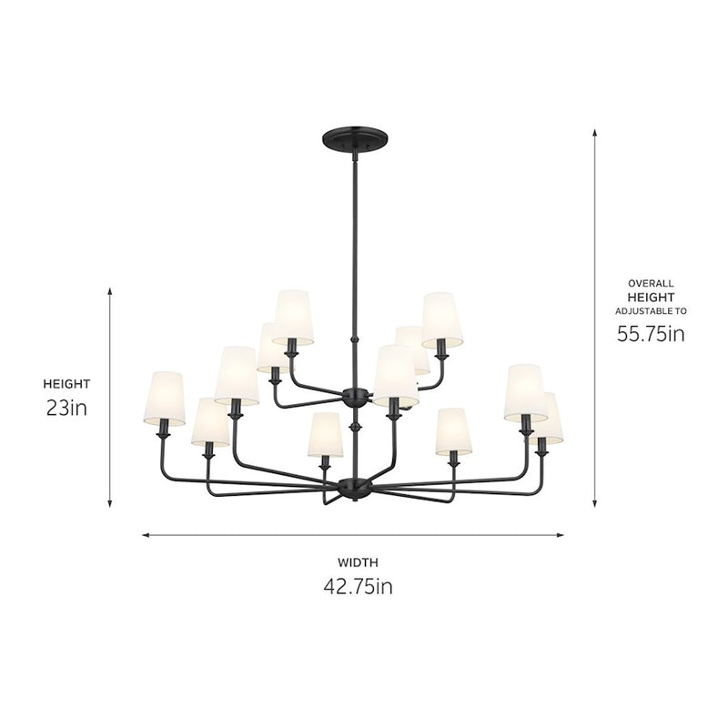 Kichler Pallas 23in 12-Light Chandelier | Updated Traditional Polished Nickel and Fabric Shade | Dining Room & Foyer | 23 in H | Model 52518PN
