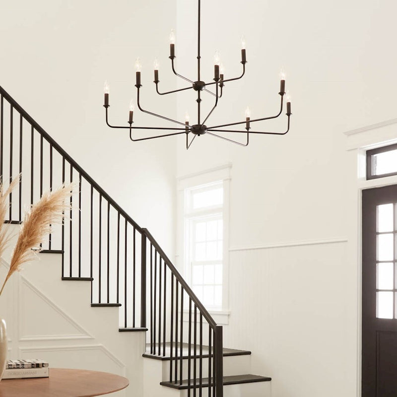 Kichler Pallas 23in 12-Light Chandelier | Updated Traditional Polished Nickel and Fabric Shade | Dining Room & Foyer | 23 in H | Model 52518PN
