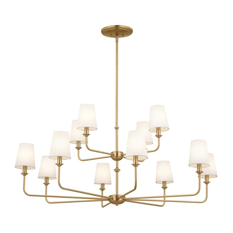 Kichler Pallas 23in 12-Light Chandelier | Updated Traditional Polished Nickel and Fabric Shade | Dining Room & Foyer | 23 in H | Model 52518PN