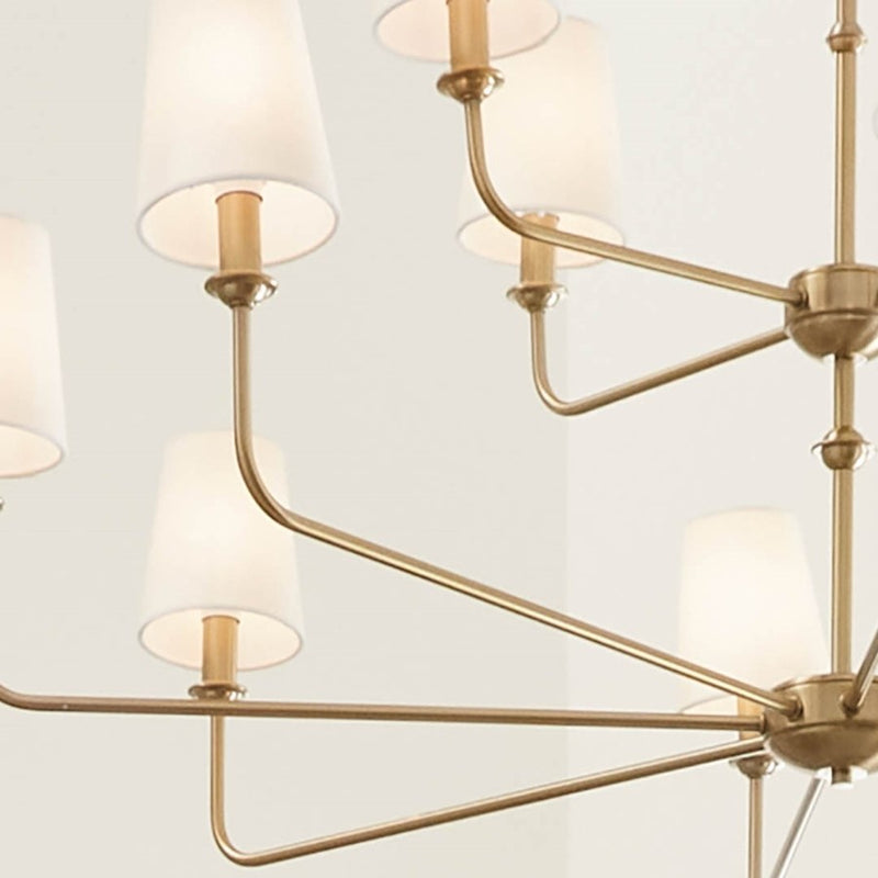 Kichler Pallas 23in 12-Light Chandelier | Updated Traditional Polished Nickel and Fabric Shade | Dining Room & Foyer | 23 in H | Model 52518PN
