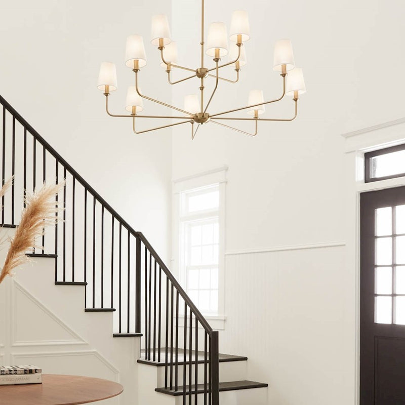 Kichler Pallas 23in 12-Light Chandelier | Updated Traditional Polished Nickel and Fabric Shade | Dining Room & Foyer | 23 in H | Model 52518PN