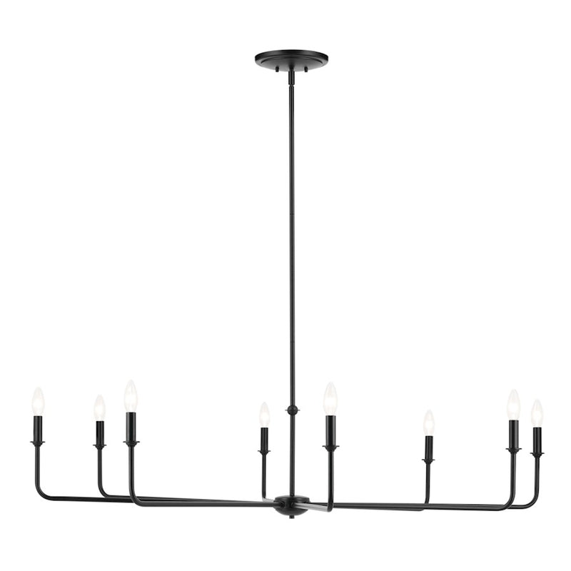 Kichler Pallas 52in 8-Light Round Chandelier | Traditional Black Steel with White Linen Shades | Dining Room & Living Room | Model 52521BK