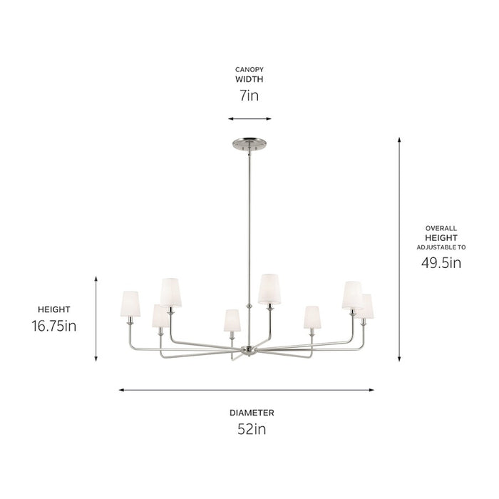 Kichler Pallas 8 Light Round 16.75" Chandelier 1 Tier Large, Nickel