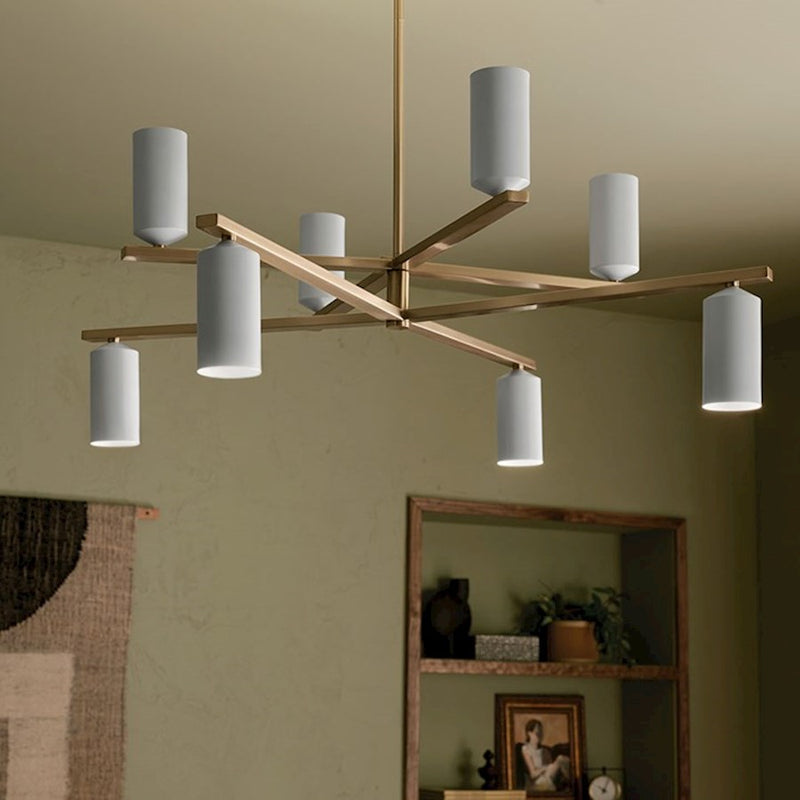 Kichler Gala 56in 12-Light Chandelier | Minimalist Champagne Bronze and White Metal | Dining Room & Living Room | 16 in H | Model 52533CPZWH
