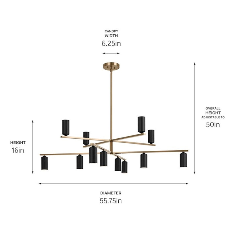 Kichler Gala 56in 12-Light Chandelier | Minimalist Champagne Bronze and White Metal | Dining Room & Living Room | 16 in H | Model 52533CPZWH
