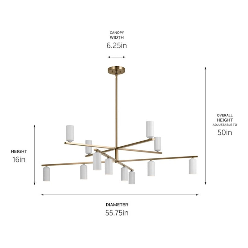 Kichler Gala 56in 12-Light Chandelier | Minimalist Champagne Bronze and White Metal | Dining Room & Living Room | 16 in H | Model 52533CPZWH