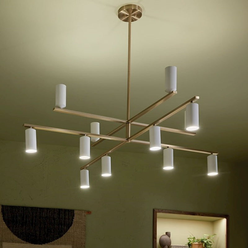 Kichler Gala 56in 12-Light Chandelier | Minimalist Champagne Bronze and White Metal | Dining Room & Living Room | 16 in H | Model 52533CPZWH
