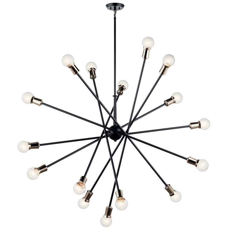 Kichler Armstrong 63in 16-Light Chandelier | Mid-Century Modern Black Steel | Dining Room & Living Room | 21 in H | Model 52537BK