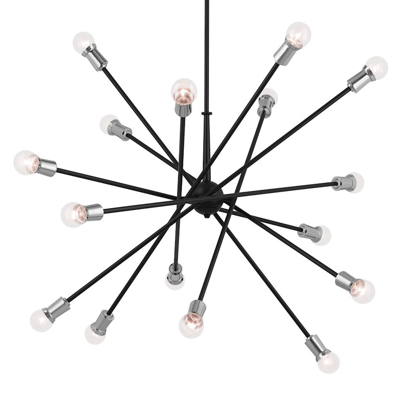 Kichler Armstrong 63in 16-Light Chandelier | Mid-Century Modern Black Steel | Dining Room & Living Room | 21 in H | Model 52537BK