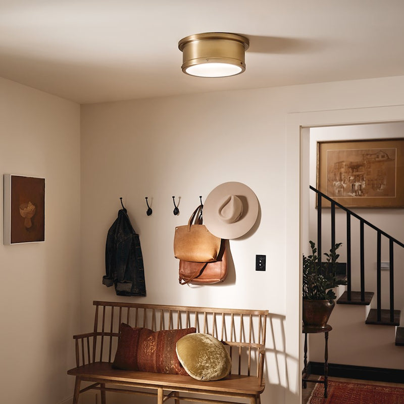 Kichler Serca 18in 3-Light Flush Mount | Polished Nickel Steel | Bathroom & Hallway | Damp Rated | Model 52541PN