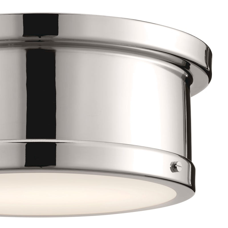 Kichler Serca 18in 3-Light Flush Mount | Polished Nickel Steel | Bathroom & Hallway | Damp Rated | Model 52541PN