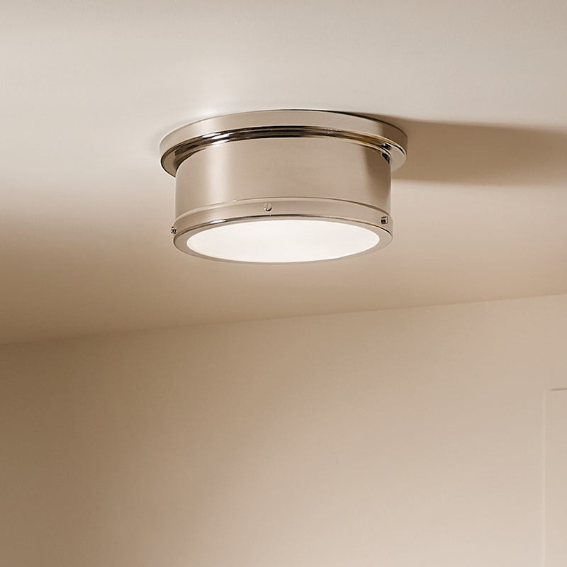 Kichler Serca 18in 3-Light Flush Mount | Polished Nickel Steel | Bathroom & Hallway | Damp Rated | Model 52541PN