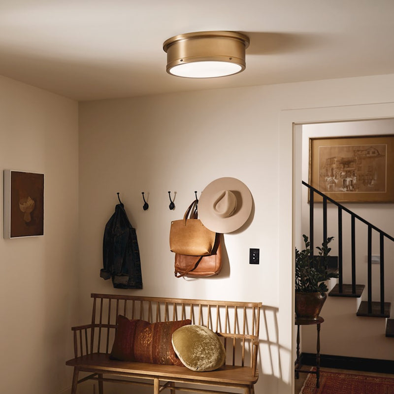 Kichler Serca 18in 3-Light Flush Mount | Polished Nickel Steel | Bathroom & Hallway | Damp Rated | Model 52541PN