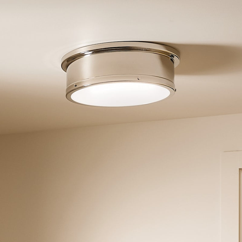 Kichler Serca 18in 3-Light Flush Mount | Polished Nickel Steel | Bathroom & Hallway | Damp Rated | Model 52541PN
