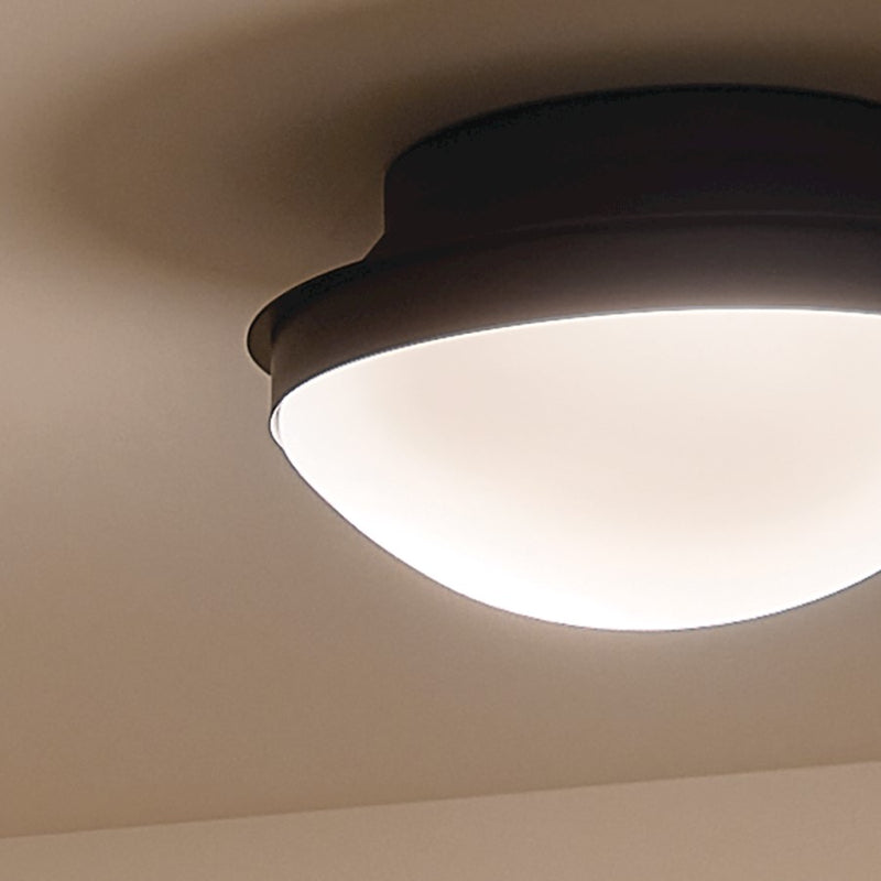 Kichler Bretta 8in 3-Light Flush Mount | Updated Traditional Black and Satin Etched Cased Opal Glass | Damp Location Bathroom | Model 52545BK