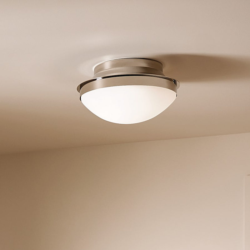 Kichler Bretta 8in 3-Light Flush Mount | Updated Traditional Black and Satin Etched Cased Opal Glass | Damp Location Bathroom | Model 52545BK