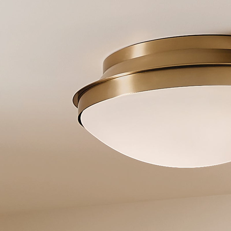 Kichler Bretta 8in 3-Light Flush Mount | Updated Traditional Black and Satin Etched Cased Opal Glass | Damp Location Bathroom | Model 52545BK