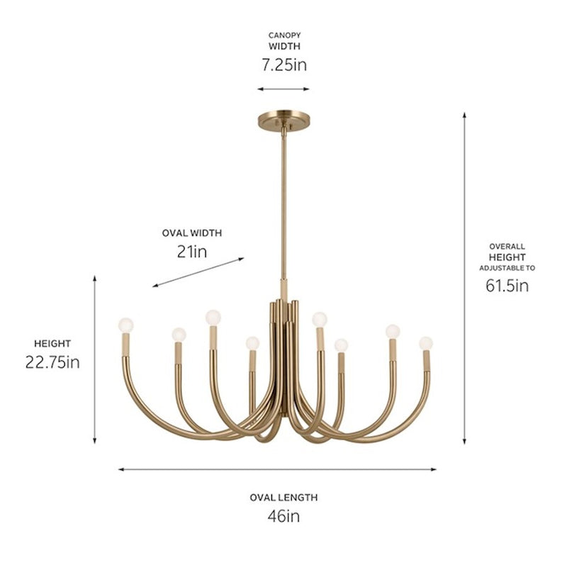 Kichler Odensa 46in 8-Light Oval Chandelier | Soft Modern Champagne Bronze Steel | Living Room & Dining Room | 46 x 21 x 23 in | Model 52553CPZ