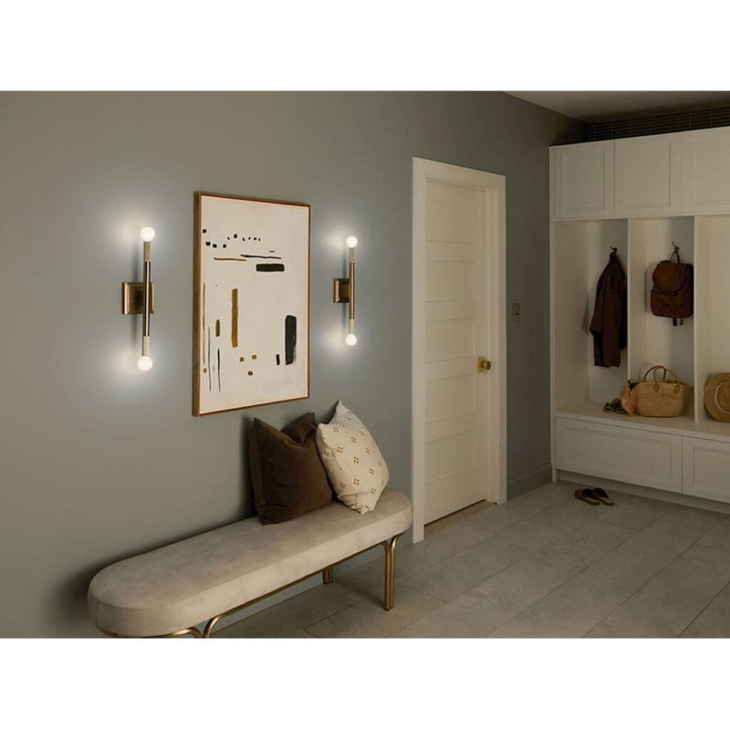 Kichler Odensa 17in 2-Light Wall Sconce | Soft Modern Polished Nickel Steel | Bathroom & Hallway Accent | 5 x 17 in, Damp Rated | Model 52556PN