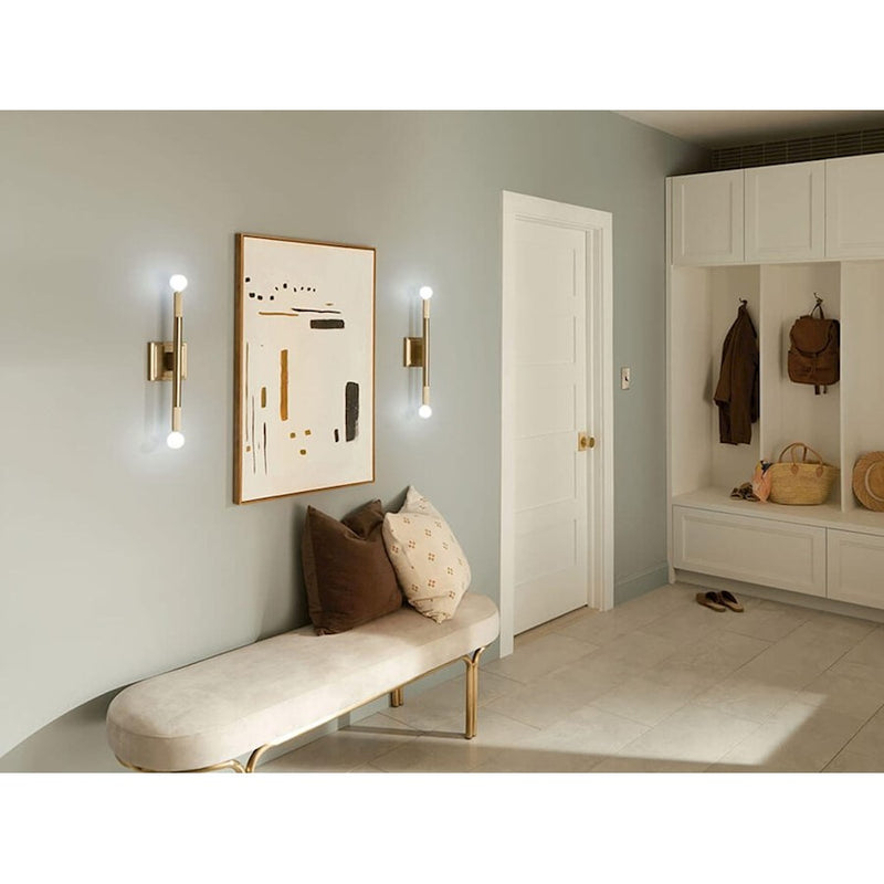 Kichler Odensa 17in 2-Light Wall Sconce | Soft Modern Polished Nickel Steel | Bathroom & Hallway Accent | 5 x 17 in, Damp Rated | Model 52556PN