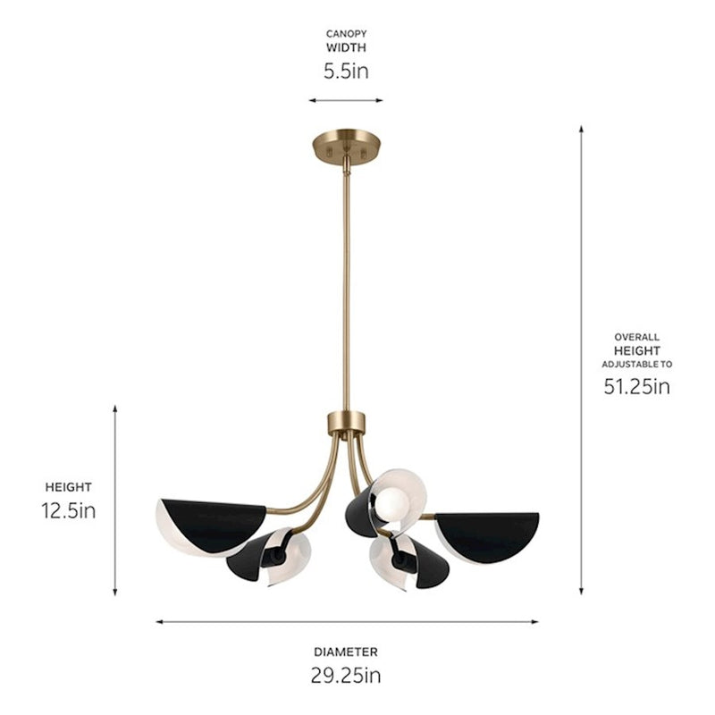 Kichler Arcus 5-Light Convertible Chandelier | Mid-Century Modern Satin Nickel and Black Metal | Dining Room & Living Room | 12in H | Model 52558SN