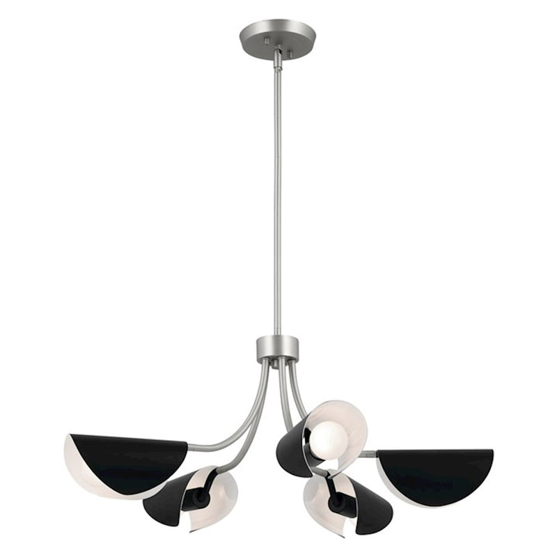 Kichler Arcus 5-Light Convertible Chandelier | Mid-Century Modern Satin Nickel and Black Metal | Dining Room & Living Room | 12in H | Model 52558SN