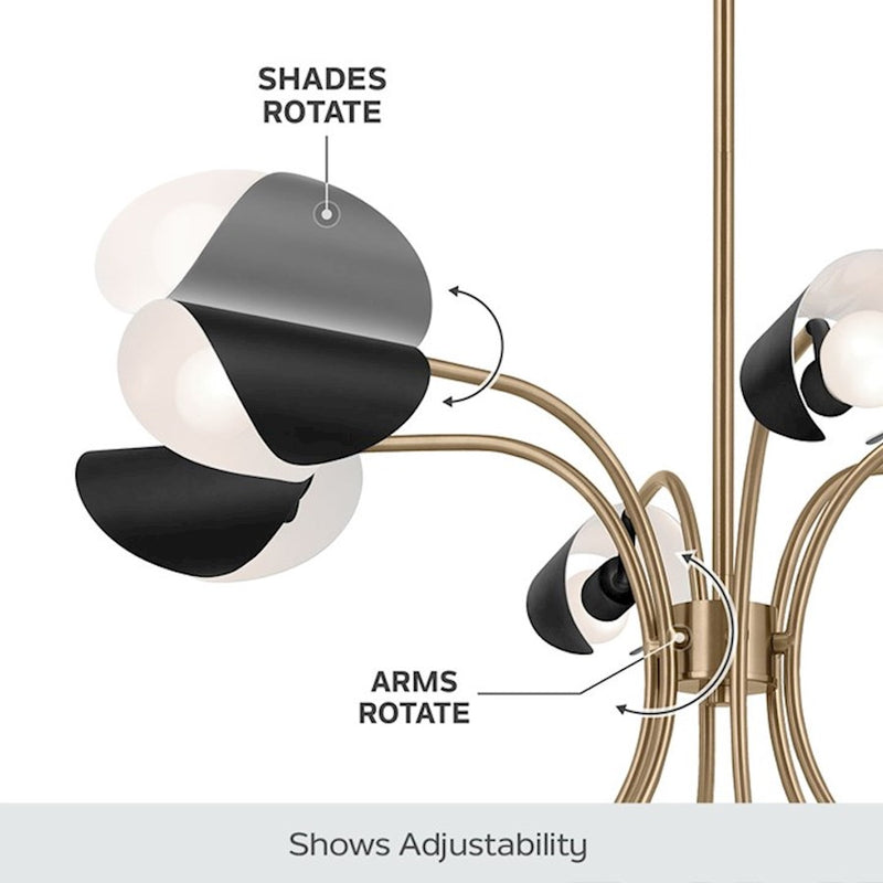 Kichler Arcus 46in 12-Light Chandelier | Mid-Century Modern Champagne Bronze and White Metal | Dining Room & Living Room | 29 in H | Model 52561CPZWH