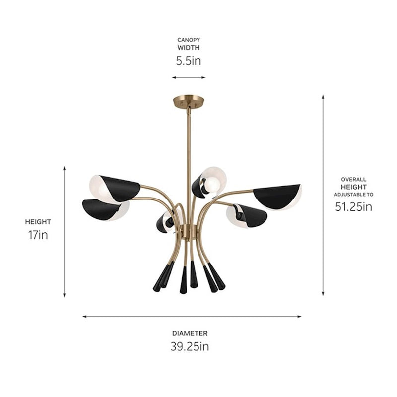 Kichler Arcus 46in 12-Light Chandelier | Mid-Century Modern Champagne Bronze and White Metal | Dining Room & Living Room | 29 in H | Model 52561CPZWH