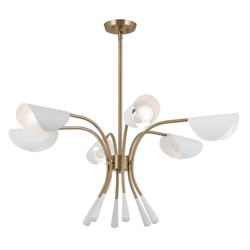 Kichler Arcus 46in 12-Light Chandelier | Mid-Century Modern Champagne Bronze and White Metal | Dining Room & Living Room | 29 in H | Model 52561CPZWH