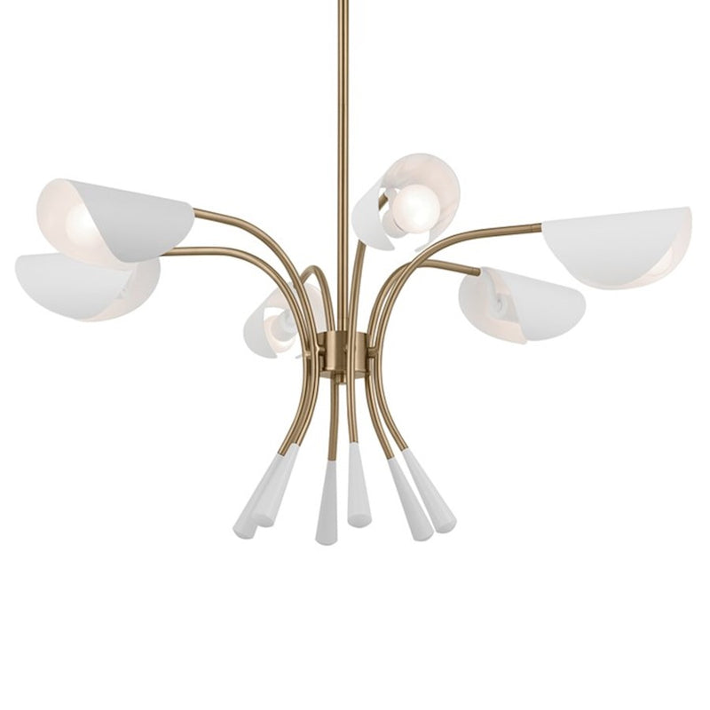 Kichler Arcus 46in 12-Light Chandelier | Mid-Century Modern Champagne Bronze and White Metal | Dining Room & Living Room | 29 in H | Model 52561CPZWH
