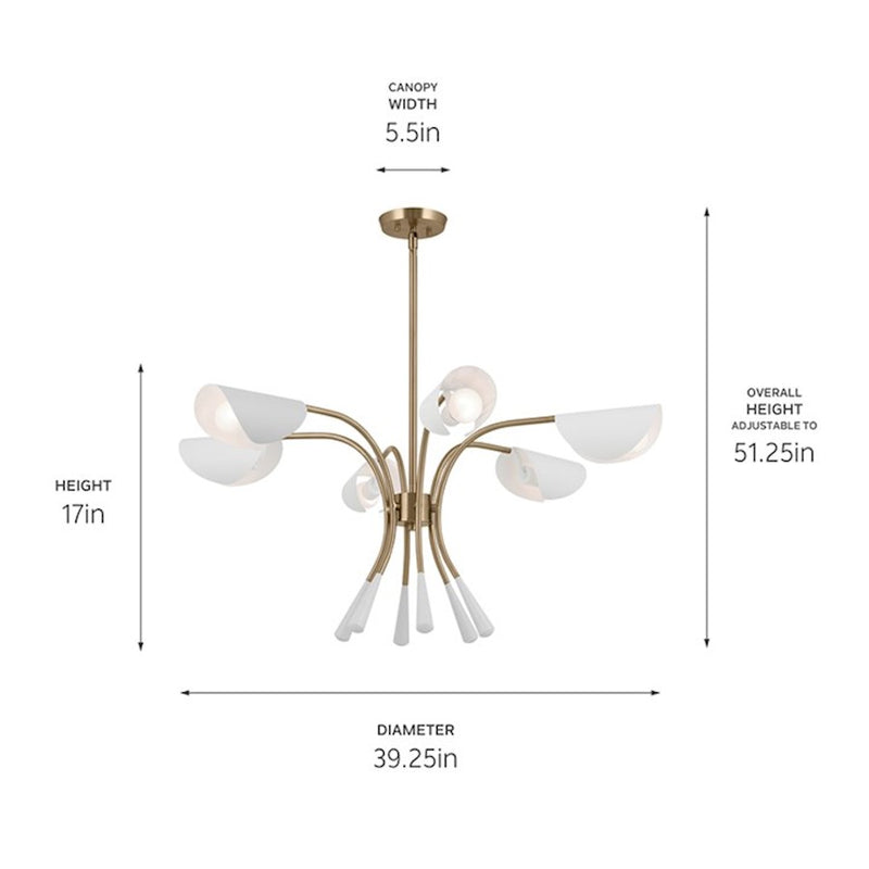 Kichler Arcus 46in 12-Light Chandelier | Mid-Century Modern Champagne Bronze and White Metal | Dining Room & Living Room | 29 in H | Model 52561CPZWH