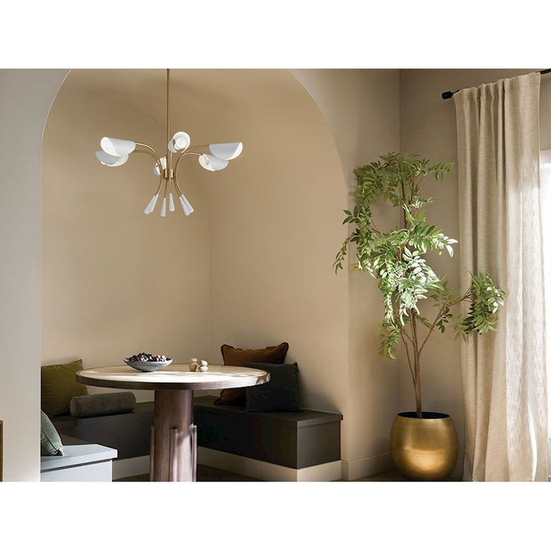 Kichler Arcus 46in 12-Light Chandelier | Mid-Century Modern Champagne Bronze and White Metal | Dining Room & Living Room | 29 in H | Model 52561CPZWH