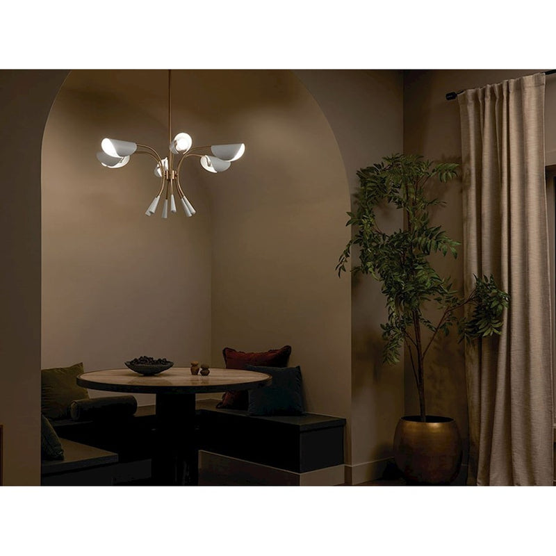Kichler Arcus 46in 12-Light Chandelier | Mid-Century Modern Champagne Bronze and White Metal | Dining Room & Living Room | 29 in H | Model 52561CPZWH