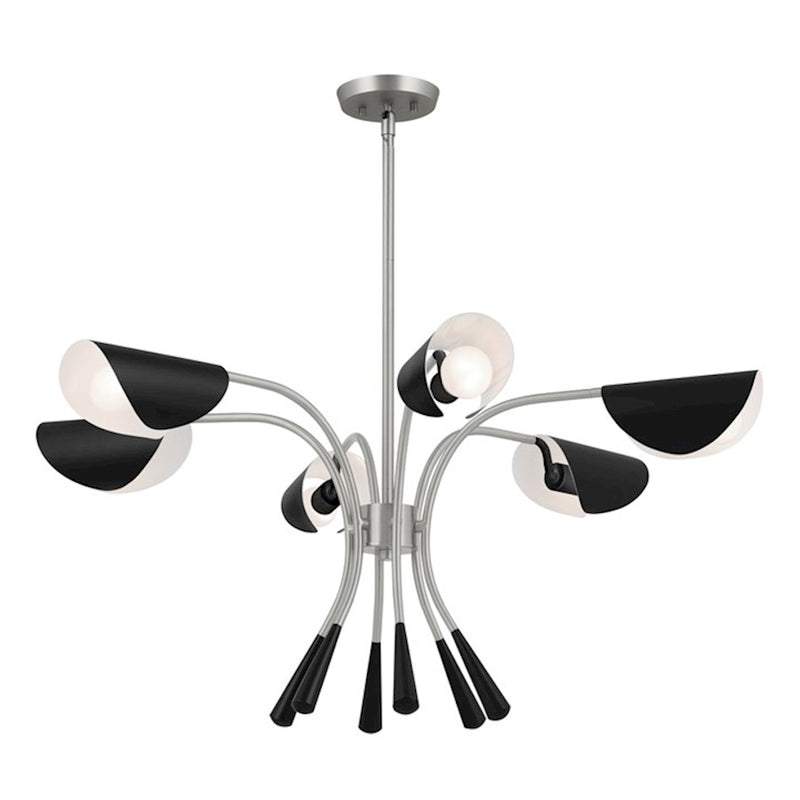 Kichler Arcus 46in 12-Light Chandelier | Mid-Century Modern Satin Nickel and Black Metal Shades | Living Room & Dining Room | 29 in H | Model 52561SN