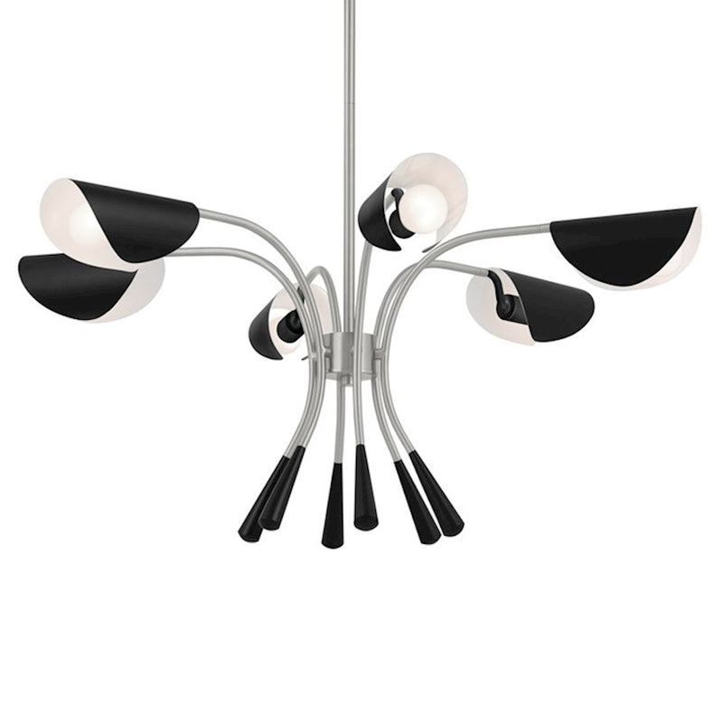 Kichler Arcus 46in 12-Light Chandelier | Mid-Century Modern Satin Nickel and Black Metal Shades | Living Room & Dining Room | 29 in H | Model 52561SN