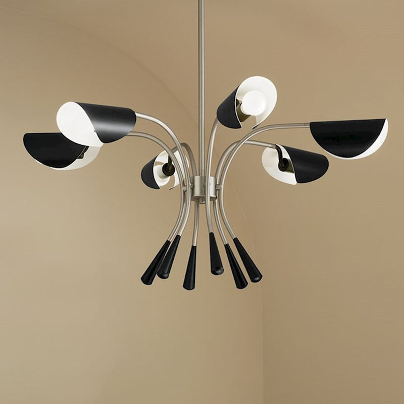 Kichler Arcus 46in 12-Light Chandelier | Mid-Century Modern Satin Nickel and Black Metal Shades | Living Room & Dining Room | 29 in H | Model 52561SN