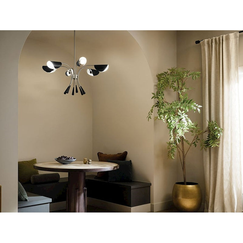 Kichler Arcus 46in 12-Light Chandelier | Mid-Century Modern Satin Nickel and Black Metal Shades | Living Room & Dining Room | 29 in H | Model 52561SN