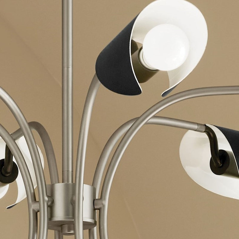 Kichler Arcus 46in 12-Light Chandelier | Mid-Century Modern Satin Nickel and Black Metal Shades | Living Room & Dining Room | 29 in H | Model 52561SN