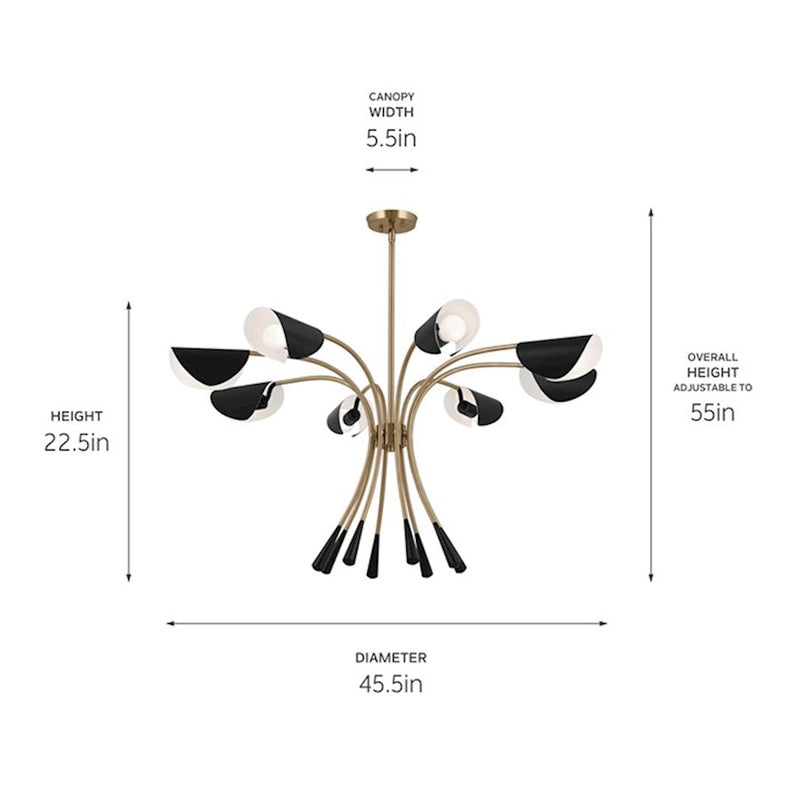 Kichler Arcus 46in 12-Light Chandelier | Mid-Century Modern Champagne Bronze and White Metal | Dining Room & Living Room | 29 in H | Model 52561CPZWH