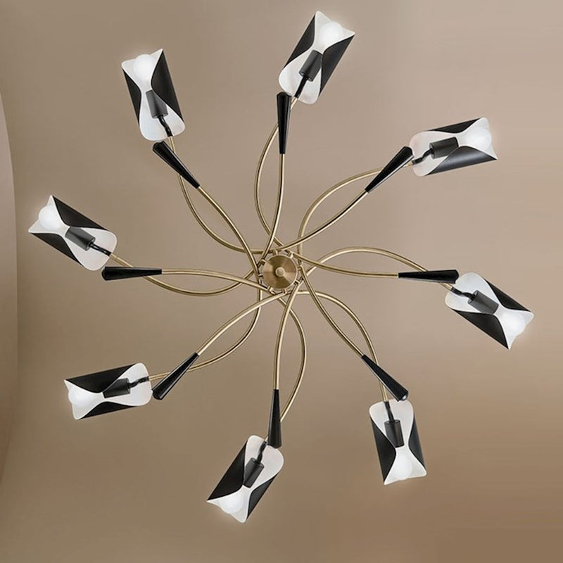 Kichler Arcus 46in 12-Light Chandelier | Mid-Century Modern Champagne Bronze and White Metal | Dining Room & Living Room | 29 in H | Model 52561CPZWH