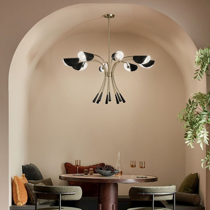 Kichler Arcus 46in 12-Light Chandelier | Mid-Century Modern Champagne Bronze and White Metal | Dining Room & Living Room | 29 in H | Model 52561CPZWH