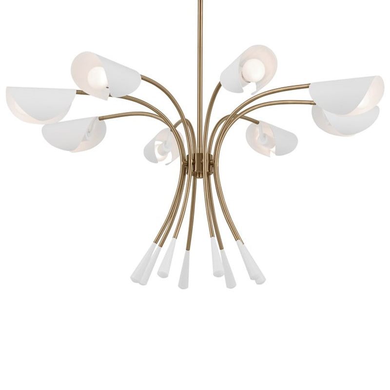 Kichler Arcus 46in 12-Light Chandelier | Mid-Century Modern Champagne Bronze and White Metal | Dining Room & Living Room | 29 in H | Model 52561CPZWH