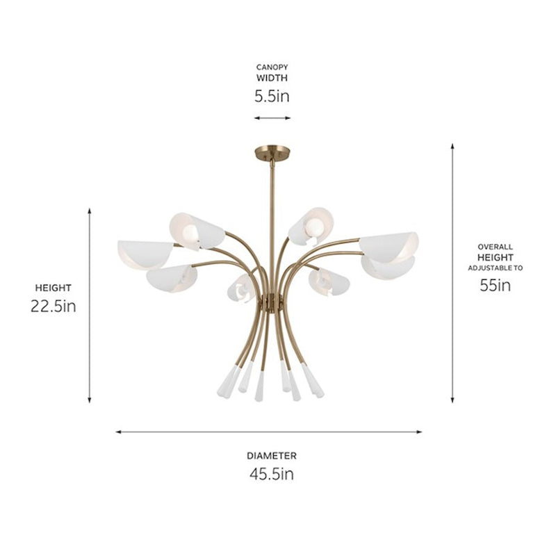 Kichler Arcus 46in 12-Light Chandelier | Mid-Century Modern Champagne Bronze and White Metal | Dining Room & Living Room | 29 in H | Model 52561CPZWH