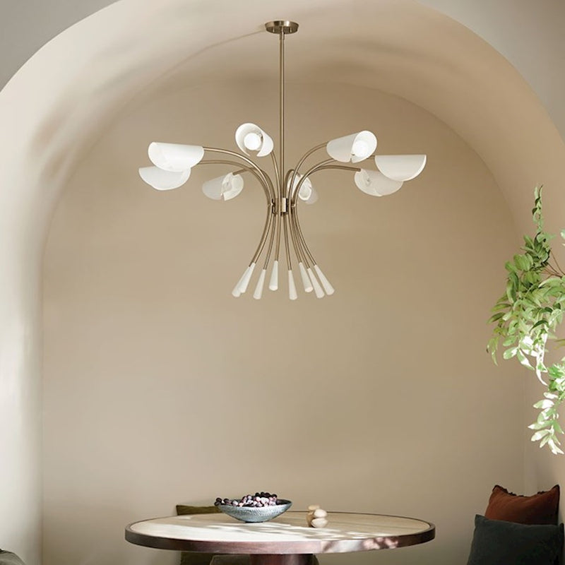 Kichler Arcus 46in 12-Light Chandelier | Mid-Century Modern Champagne Bronze and White Metal | Dining Room & Living Room | 29 in H | Model 52561CPZWH