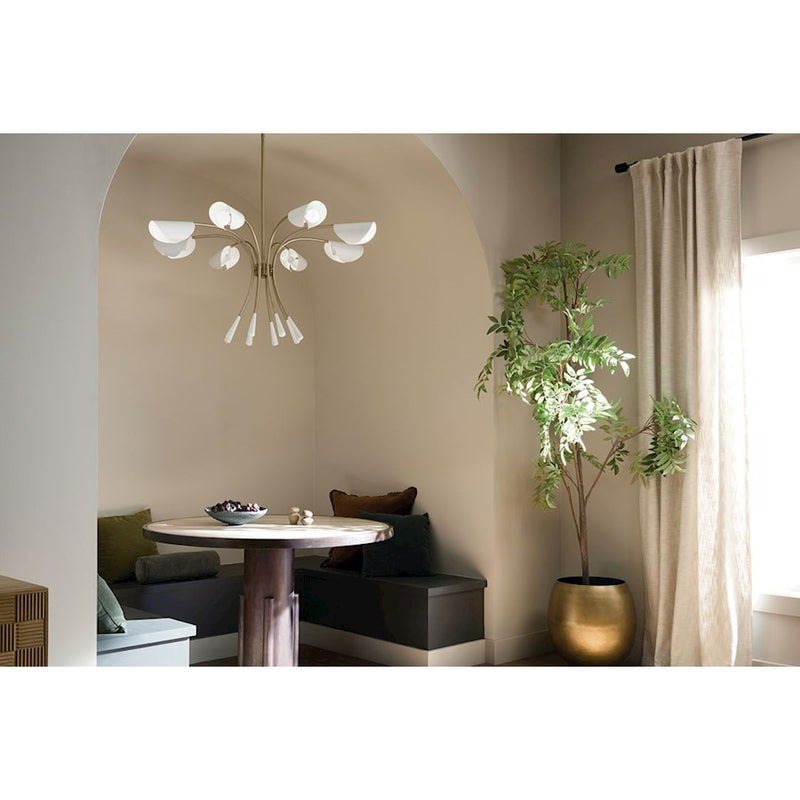 Kichler Arcus 46in 12-Light Chandelier | Mid-Century Modern Champagne Bronze and White Metal | Dining Room & Living Room | 29 in H | Model 52561CPZWH