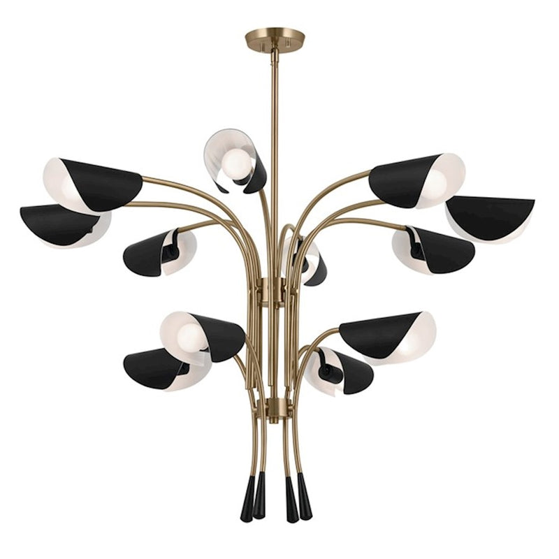 Kichler Arcus 46in 12-Light Chandelier | Mid-Century Modern Champagne Bronze and White Metal | Dining Room & Living Room | 29 in H | Model 52561CPZWH