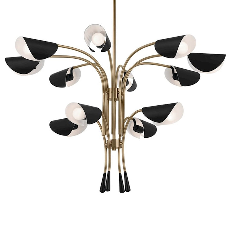 Kichler Arcus 46in 12-Light Chandelier | Mid-Century Modern Champagne Bronze and White Metal | Dining Room & Living Room | 29 in H | Model 52561CPZWH