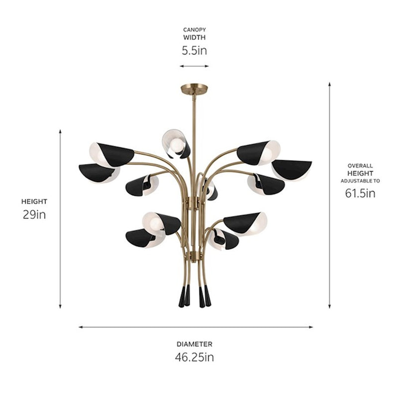 Kichler Arcus 46in 12-Light Chandelier | Mid-Century Modern Champagne Bronze and White Metal | Dining Room & Living Room | 29 in H | Model 52561CPZWH